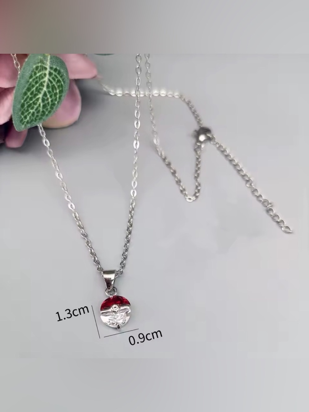 18K White Gold (Rhodium) Unisex Pokemon Pokeball Statement Gemstone Necklace - Picture 6 of 6